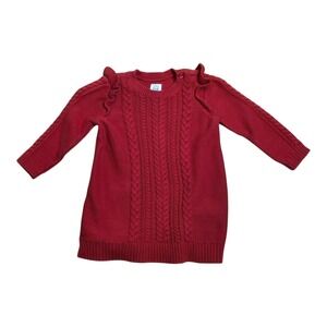 Baby Gap Cable Knit Sweater‎ Dress Ruffle Shoulders Red Cotton Blend 6-12 Months